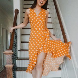 Polka dot wrap midi dress